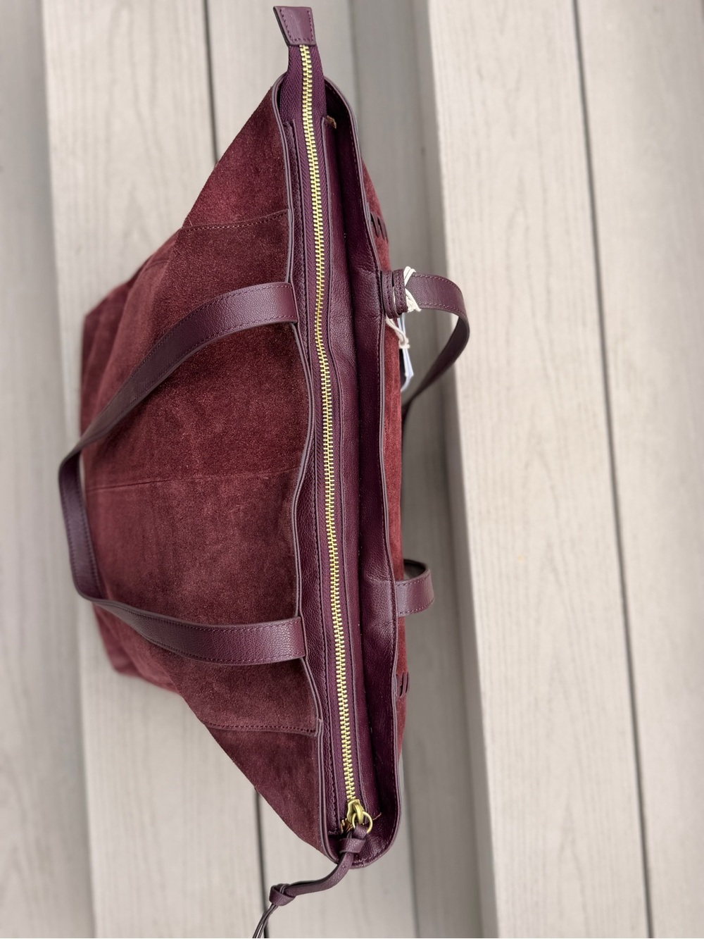 NWT Lucky Brand Burgundy Suede Leather Boho Tote Bag - Picture 12 of 15